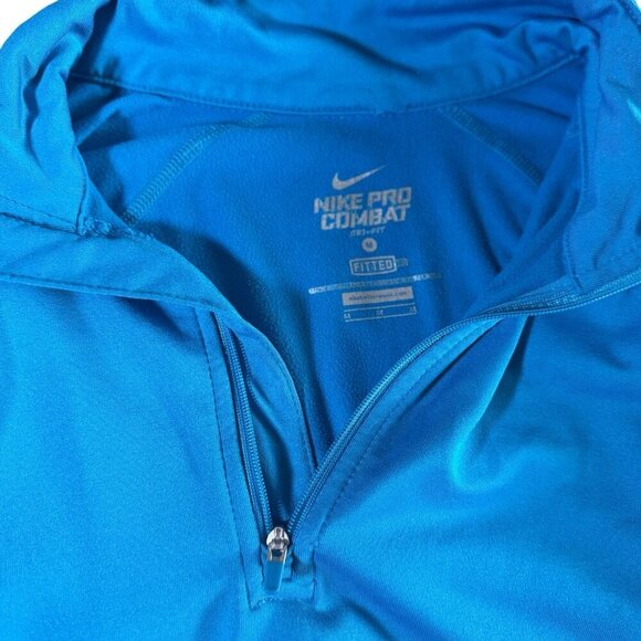 Nike Pro Combat Shirt Dri Fit 1/4 Zip Running Blue Fitted Women’s Medium - Picture 4 of 7